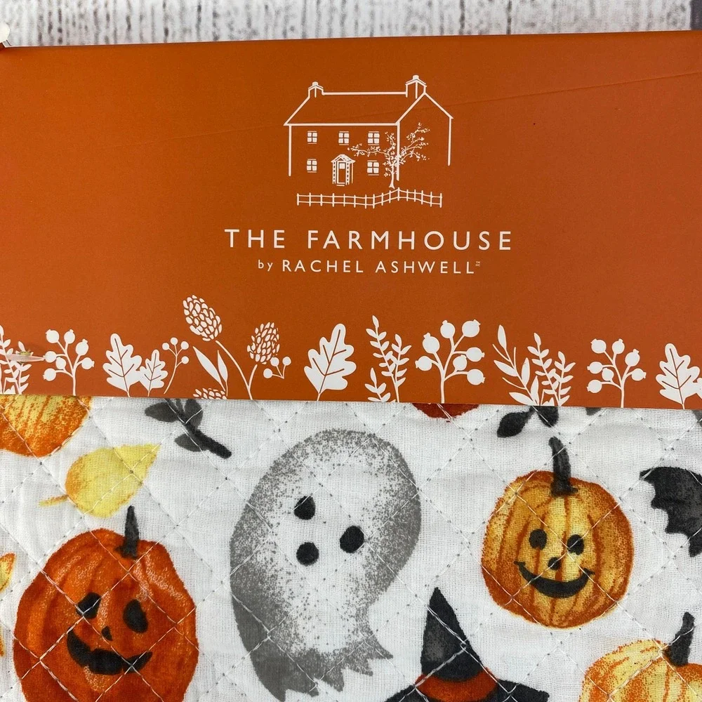 Rachel Ashwell Halloween Placemats (4) Orange Pumpkin Ghost Gingham Reversible